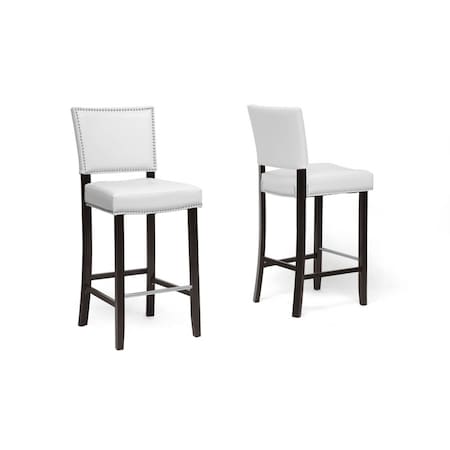 Baxton Studio Aries White Modern Bar Stool With Nail Head Trim, PK2 85-4301